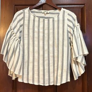 Listicle Striped Cotton Flutter Sleeve Blouse Small Boho Gauze Top